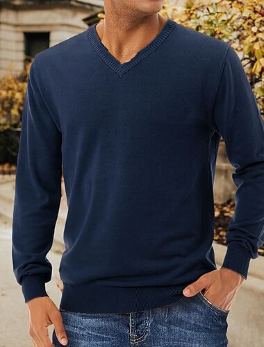  Hombre Suéter de punto Saltador Estriado Tejer Regular De Punto Color sólido Escote en Pico Contemporáneo moderno Trabajo Ropa Cotidiana Ropa Invierno Color Camello Negro S M L