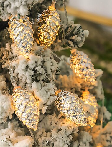  2m 10leds christmas led kobbertråd kongle furu nåler juletråd fe krans hage ferie dekorasjon lamper