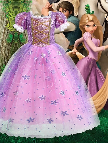  Raponsje Prinses Raponsje Jurken Mantel Bloemenmeisje jurk Cosplay Kostuum feest Film cosplay for Voor meisjes Kinderen Kinderdag Maskerade Bruiloft Bruiloft gast