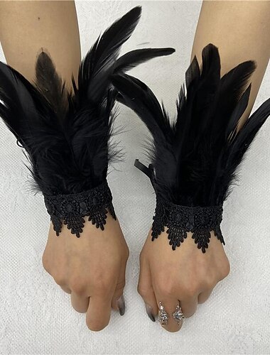  Retro Antiguo Punk y gótico Guantes encaje de plumas Bruja Pernicioso Encaje Mujer Fantasía Steampunk Noche de Walpurgis Mascarada Fiesta / Noche Adulto Guantes