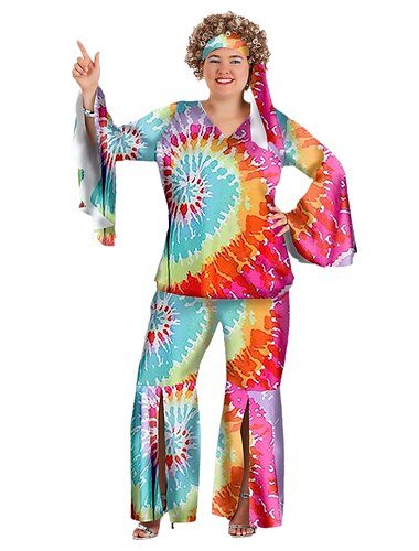 1960er Hippie 1970er Bluse / Hemd Outfits Stirnband Trompetenärmel Hippie Disco Übergröße Damen Halloween Karneval Maskerade Party / Abend Pride Parade Pride-Monat Erwachsene Oberteil Hose Stirnband