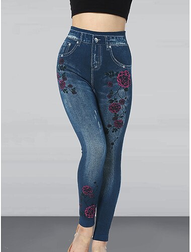  Damen Schlank Leggins Abgeschnittene Hose Modisch Strassenmode Brautkleider schlicht Knöchellänge Hoher Taillenbund Blume Tasche Bedruckt Hoher Schnitt Atmungsaktivität Komfortabel Hochelastisch