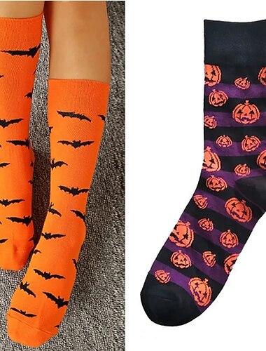 1 ペアハロウィン靴下コウモリカボチャ漫画靴下男性ニーハイソックスハロウィン綿クルーソックス春秋カジュアルソックス