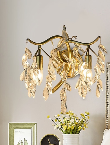  Vrbové křišťálové nástěnné světlo vnitřní k9 luxusní nástěnné světlo 32cm umělecké kreativní nástěnné svítidlo do obývacího pokoje hotelová chodba,zlaté 110-240v