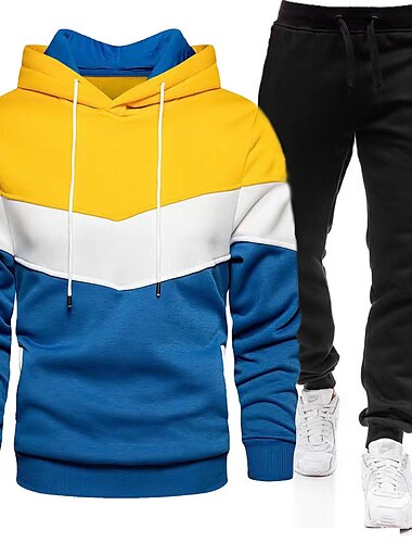  Herren Trainingsanzug Jogginganzug 2 teilig Sportlich Winter Langarm warm Atmungsaktiv Feuchtigkeitsableitung Fitnesstraining Laufen Joggen Sportbekleidung Sportkleidung Farbblock Weiß Gelb Armeegrün