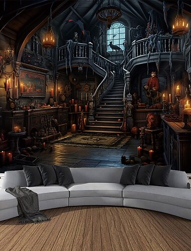  Halloweenský hororový dům závěsná tapisérie nástěnné umění velká tapisérie mural dekorace fotografie pozadí deka závěs domov ložnice obývací pokoj dekorace