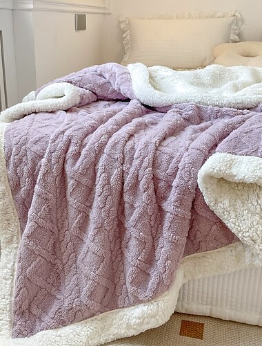  Manta de jacquard de Cachemira de cordero de doble capa gruesa y cálida de color sólido, manta para siesta de oficina, calentador de sofá, mantas supersuaves