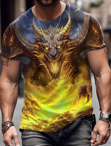  Herren Tier Drache T Shirt Grafischen T-Shirt Kurzarm T-Shirt 3D-Druck Rundhalsausschnitt Hemd Designer Brautkleider schlicht Outdoor Täglich Urlaub Gelb Blau Purpur Frühling Sommer Bekleidung S M L