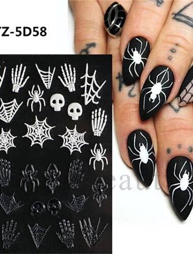  Halloween dekorativer Nagelaufkleber Totenkopfkopf Spinnenknochen Kürbis geprägter Nagelaufkleber Halloween Skelett Dekoration
