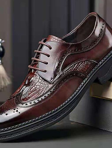  Zapatos oxford de piel brogue marrón para hombre: diseño con estampado de cocodrilo en relieve, con cordones, perfectos para eventos formales