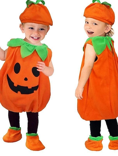  子供 女の子 ドレス カボチャ ハロウィンのカボチャ ノースリーブ 性能 アウトドア カジュアル 愛らしい カジュアル コスチューム ポリエステル 膝丈 カジュアルドレス 秋 冬 3〜10年 オレンジ