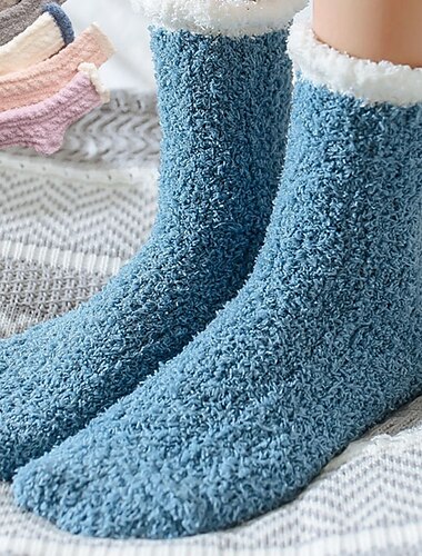  Calcetines para dormir de terciopelo coral, gruesos, cálidos, sólidos, de masa frita, para otoño e invierno, calcetines de tubo mediano para el hogar, calcetines simples para un mes
