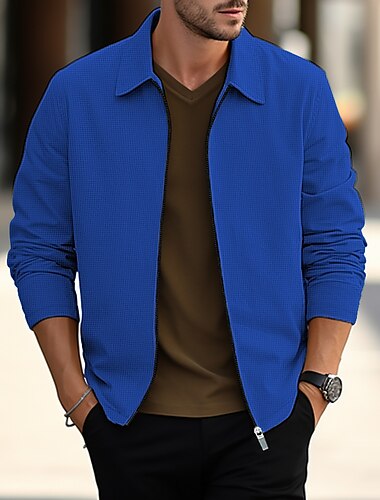  Herren Hemdjacke Überhemden übergangsjacke Alltagskleidung Leicht Tasche Frühling Einfach Streetwear Revers Regulär Waffelstoff Schwarz Weiß Blau Khaki Grau Jacken