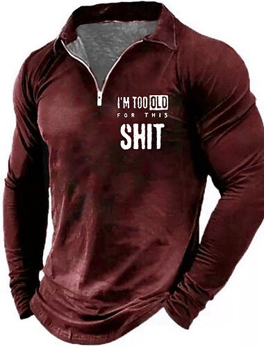  Camiseta Polo Masculina Engraçada 'Estou Velho Demais para Isso' Gráfica de Manga Longa com Zíper até o Meio
