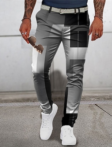  Pläd / Rutig Grafiska tryck Geometri Ledigt Herr 3D-utskrift Byxor Utomhus Gata Klä till Jobbet Polyester Rodnande Rosa Blå Grön S M L Medium Midja Elasticitet Byxor
