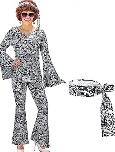  Retro Vintage Hippie 1970er Cosplay Kostüm Outfits Stirnband Stirnbänder Trompetenärmel Hippie Disco Damen Halloween Karneval Maskerade Party / Abend Ferien Pride Parade Erwachsene Hemd Hose Stirnband
