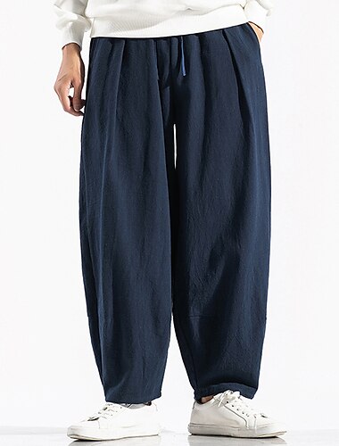  Voor heren Linnen broek Broek Zomerbroek Zak Trekkoord Elastische taille Effen Comfort Ademend Buiten Dagelijks Uitgaan Modieus Casual Zwart Rood