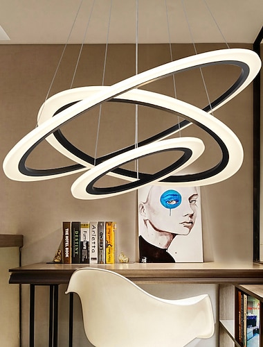  LED-Pendelleuchte 40/60/80 cm, 1-flammiges Ring-Kreis-Design, dimmbar, lackierte Aluminiumoberflächen, luxuriöse, moderne Pendelleuchten für Esszimmer und Schlafzimmer, 110–240 V, nur dimmbar mit