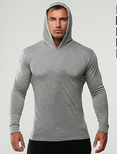  Hombre Camisa de entrenamiento Camiseta para correr Manga Larga Camiseta Primavera Con Capucha Licra Transpirable Secado rápido Suave Entrenamiento de gimnasio Corriendo Ropa de deporte Ropa de