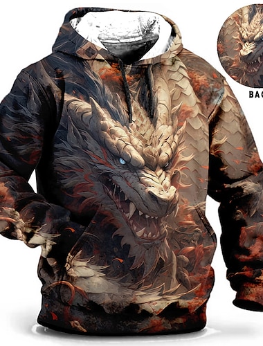  Hombre Animal Dragón Sudadera Sudaderas Pull-over Manga Larga Sudadera con capucha Con Capucha Diario Impresión 3D Festivos Noche Ropa de calle Impresión personalizada Azul Piscina Estampado