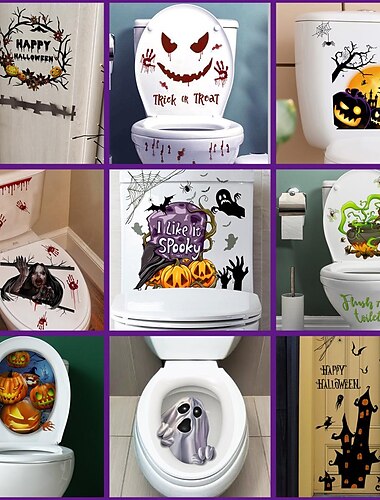  Halloween-Wandaufkleber, Kürbis-Feiertagsdekoration, Hintergrundwand, Badezimmer- und WC-Aufkleber