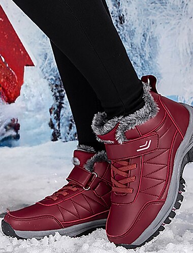  Women's Sneakers Boots Snow Boots Plus Size Hiking Boots Daily Walking Solid Color Fleece Lined Booties Ankle Boots Winter Wedge Heel Round Toe Sporty Plush Casual Running Hiking Walking Faux Leather