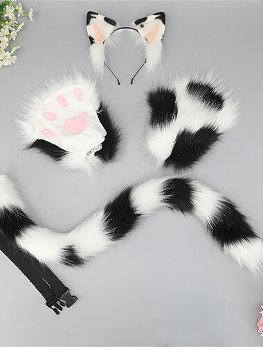  模造の耳と尻尾、コスプレショーの小道具、ヘアアクセサリー、爪、猫のしっぽ、猫の爪、かわいいぬいぐるみの猫セット
