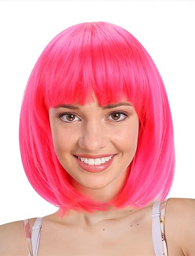  Rote Bob-Perücke mit Pony, 30,5 cm, kurze Bob-Perücken aus Kunstfaser für Damen, kurze Bob-Perücken und Halloween-Cosplay-Bob-Perücke