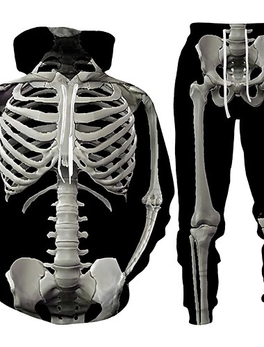  Halloween Szkielet Stroje Bluza z Kapturem Joggery Nadruk 3D Przednia kieszeń Graficzny Na Dla par Męskie Damskie Dla dorosłych Halloween Karnawał Bal maskowy Druk 3D Urlop Halloween