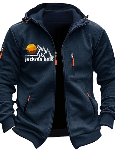  Hombre Estampados Montaña Sudaderas Manga Larga Sudaderas Con Capucha Moda Diario Vacaciones Noche Primavera & Otoño Azul Oscuro Gris Oscuro Ropa Diseñador S M L XL 2XL 3XL