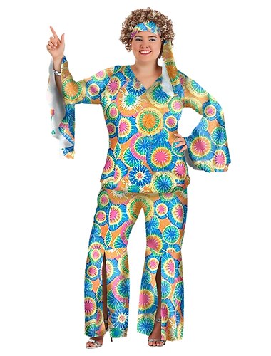  1960er Hippie 1970er Bluse / Hemd Outfits Stirnband Trompetenärmel Hippie Disco Übergröße Damen Halloween Karneval Maskerade Party / Abend Pride Parade Pride-Monat Erwachsene Oberteil Hose Stirnband