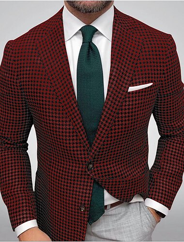  Herren Blazer Jacke Sportjacke Freizeit Casual Hahnentritt Schwarz Gelb Hellgrün Maßgeschneidert Einreiher Zwei-Knöpfe