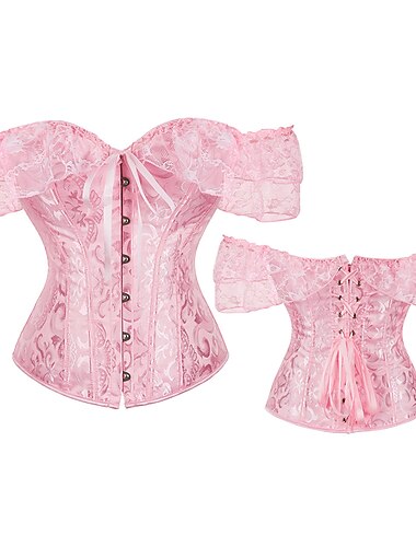  Damen Blumenspitze schulterfrei Vollbrustkorsett Bustier ohne Knochen Vollbrustkorsett Bodyshaper Dessous Top Rokoko Punk & Gothic