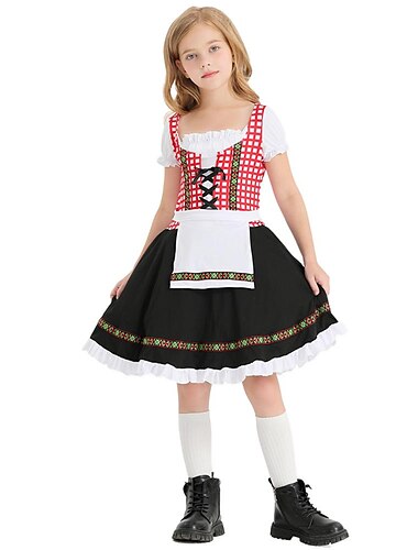  Halloween Karneval Oktoberfestbier Kostüm Kleid Kostüm Dirndl Oktoberfest / Bier Bayerisch Cosplay-Kostüm Wiesn Wiesn Mädchen Karneval Party / Abend Stoff im traditionellen Stil Kleid Schürze