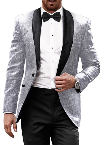  Homme Veste blazer Smoking Col châle Fête Éclat Occasionnel Motif Noir Argent Rouge Bordeaux Coupe sur mesure à boutonnage simple à un bouton