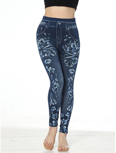  Femme Mince Legging Pantacourt Mode Vêtement de rue Décontractées Cheville Taille haute Fleur Poche Imprimer Coupe haute Respirabilité Confortable Haute élasticité Plein Air Casual du quotidien Rouge