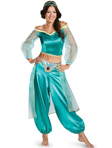  Prinzessin Jasmin Cosplay Kostüm Bauchtanz Kostüm Erwachsene Damen Sexy Kostüm Karnival Party Halloween Karneval Einfache Halloween-Kostüme