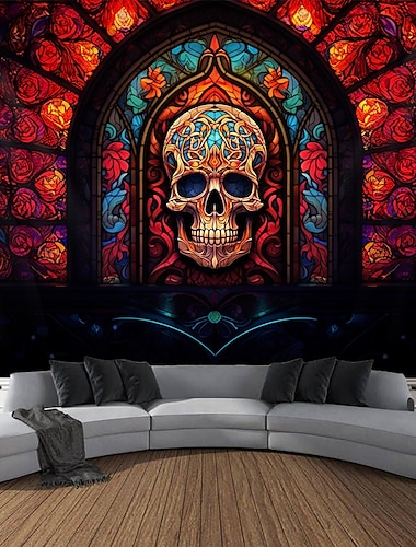  Halloween Hängender Wandteppich Tag der Toten Schädel Wandkunst Großer Wandteppich Wandmalerei Dekor Fotograf Hintergrund Decke Vorhang Zuhause Schlafzimmer Wohnzimmer Dekoration Buntglas Dekorationen