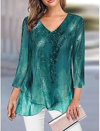  camicetta da donna quotidiano basic stampa floreale manica lunga regular top scollo a V casual nero verde chiaro vino blu verde autunno&amp; inverno