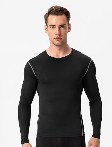  Herre Trænings-shirt Løbe-T-shirt Langærmet Toppe Gade Afslappet Solbeskyttelse Åndbart Hurtigtørrende Fitness Basketbold Løbe Sportstøj Sportstøj Ensfarvet Marine Vinrød fluorescerende grønt