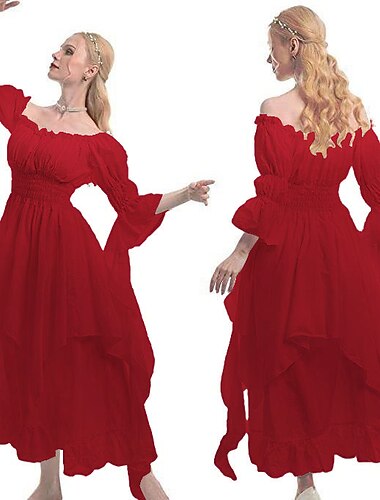 Retro Vintage Rokoko Punk & Gothic Kleid Kleid im Regency-Stil Glockenärmel Puffärmel Wikinger Elfen Kostüm Damen Keltisch Seeräuber Fantasie Halloween Karneval Maskerade Alltagstauglich LARP