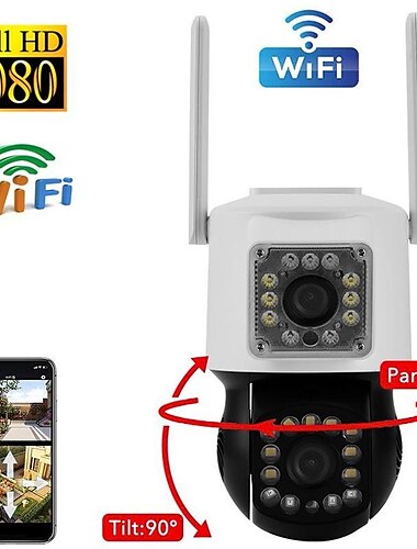  2-Megapixel-Doppelobjektivkamera, WLAN-IP-Überwachungskamera für zu Hause, Zwei-Wege-Audio-Bewegungserkennungs-Überwachungskamera, wasserdichte PTZ-Außenkamera, Vollfarb-Nachtsicht-IR-Kamera für