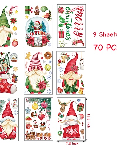  Pegatinas de pared de cristal para ventana de enano navideño, pegatina de pared de Papá Noel