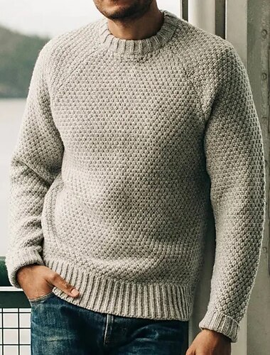  Hombre Suéter de punto suéter de otoño Saltador Estriado Croché Tejer Regular De Punto Plano Cuello Barco Retro Trabajo Ropa Cotidiana Ropa Invierno Negro Blanco M L XL