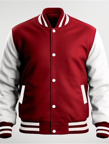  Ανδρικά Μπουφάν μετάβασης Μπουφάν Varsity Καθημερινά Ρούχα Τσέπη Όλες οι εποχές Συνδυασμός Χρωμάτων Κομψό στυλ street Όρθιος Γιακάς Κανονικό Μαύρο Κρασί Βαθυγάλαζο Θαλασσί Κόκκινο Σακάκια