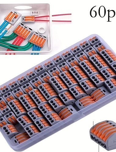  60pcs Lever Wire Nut Connectors - Compact Splicing Wire Connector Kit - Quick Wiring 28-12 AWG Assortment Kit