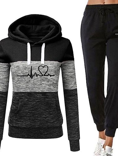  Damen Trainingsanzug Jogginganzug 2 teilig Casual Winter Langarm Atmungsaktiv Schnelltrocknend Feuchtigkeitsableitung Fitnesstraining Laufen Joggen Sportbekleidung Sportkleidung Farbblock Violett