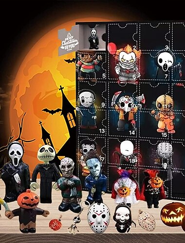  ハロウィンホラー映画アドベントカレンダー2025には、24個のクリスマスギフト、クリスマスホラーフィギュアカウントダウンカレンダー、サプライズおもちゃ、子供向けのコレクター向けフィギュアギフトが含まれています