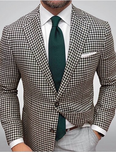  Veste de blazer pour hommes veste de sport décontractée extérieure pied de poule noir jaune vert clair coupe ajustée à simple boutonnage deux boutons