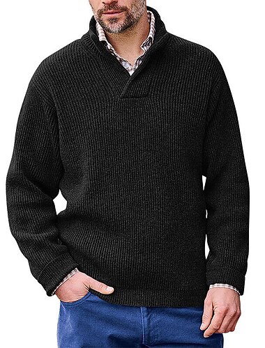  Herre bluse Beskåret strikket Strikke Lang Strikket Ensfarvet / almindelig farve V-hals Opvarmninger Dagligdagstøj Tøj Biskop Alle årstider Sort Hvid M L XL